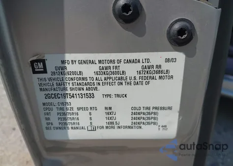 2004 Chevrolet Silverado 1500 Ls из США, поврежденный, VIN 2GCEC19T541131533